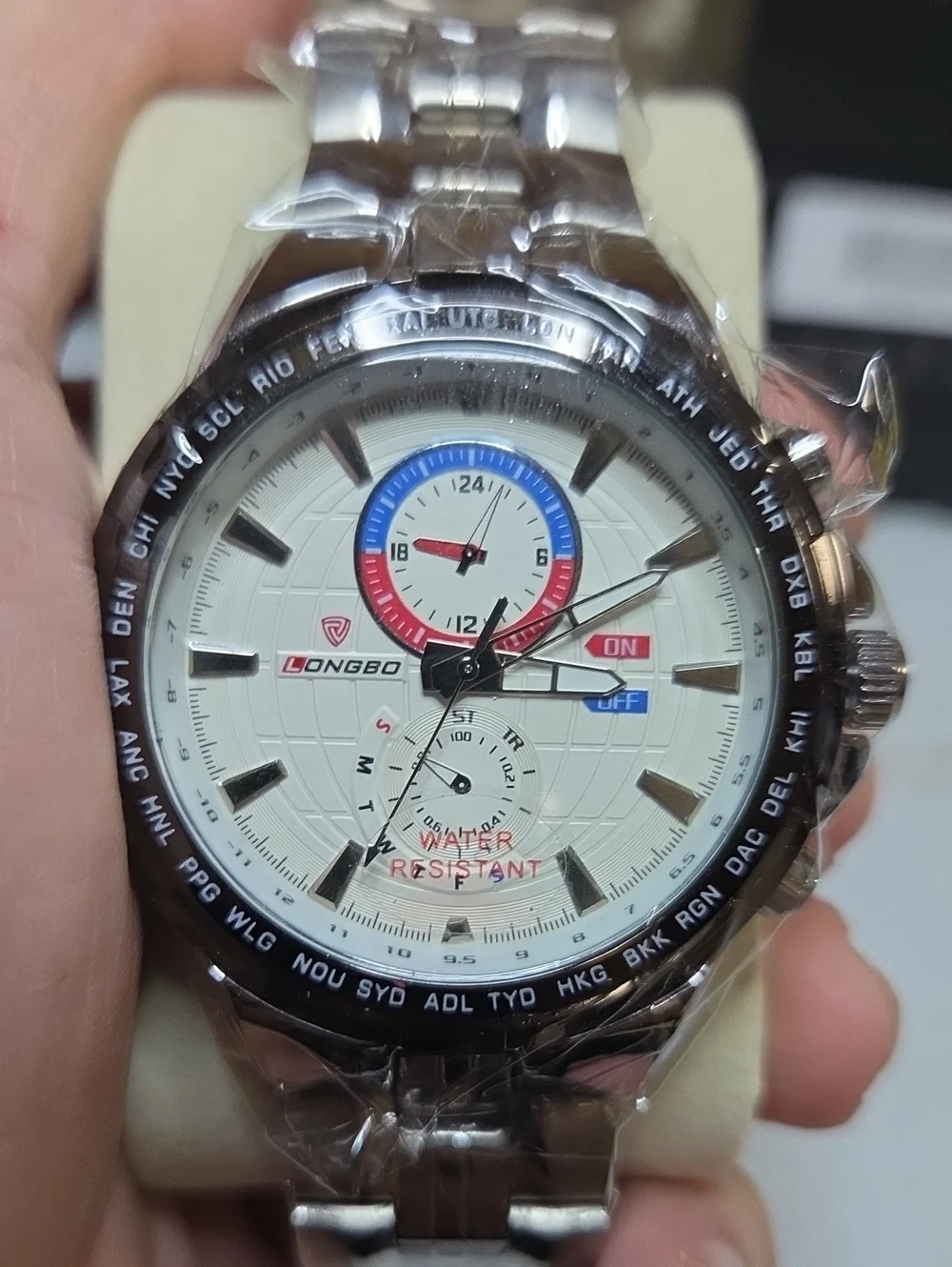 Men's Stainless Steel Silver and White Multi-Function Watch